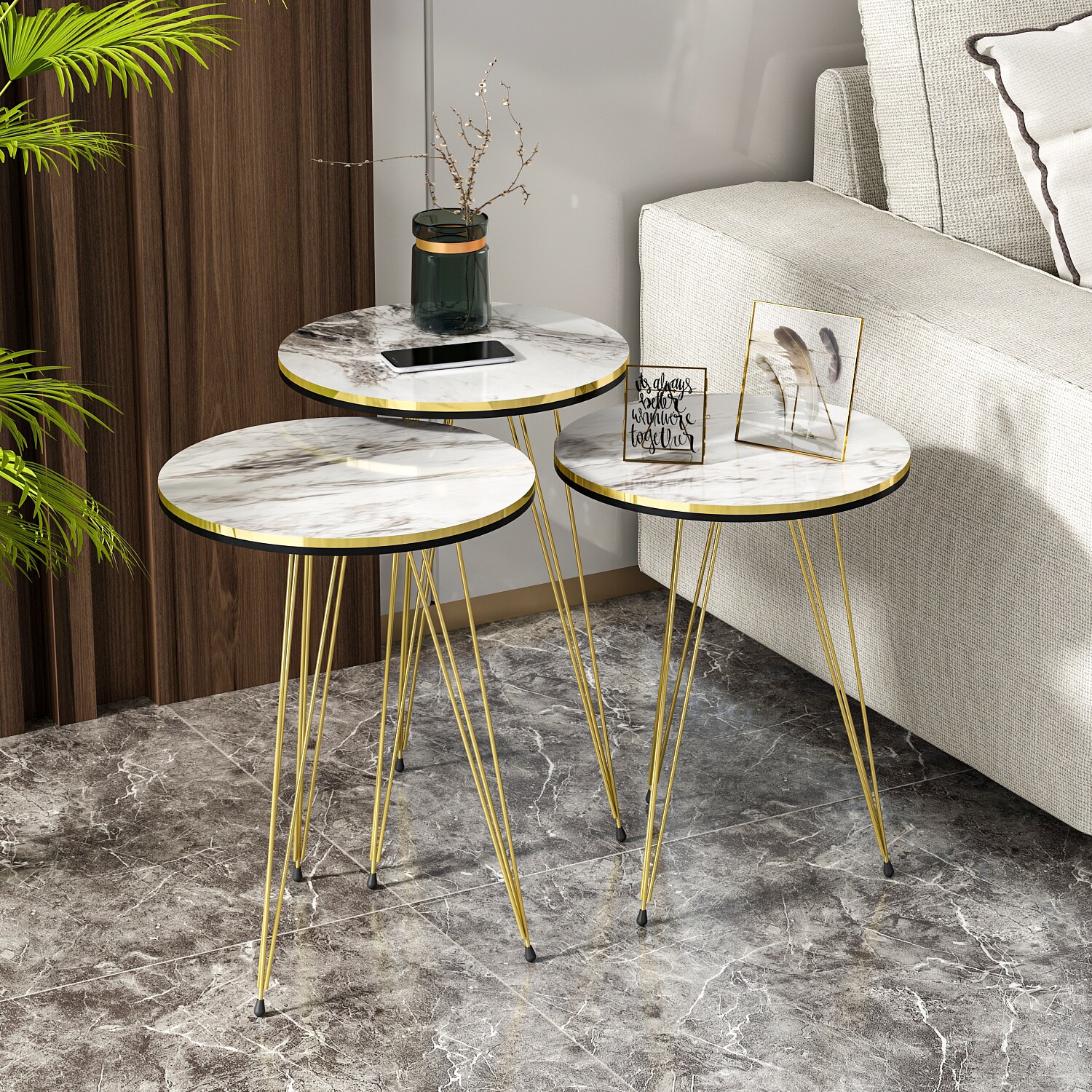 Beistelltisch 3er Set Marmoroptik Weiß 10386191