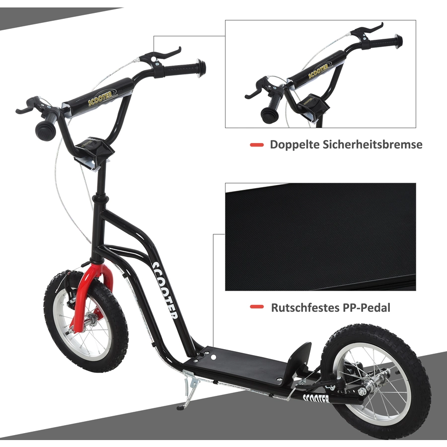 HOMCOM Kinderroller mit höhenverstellbaren Lenker schwarz