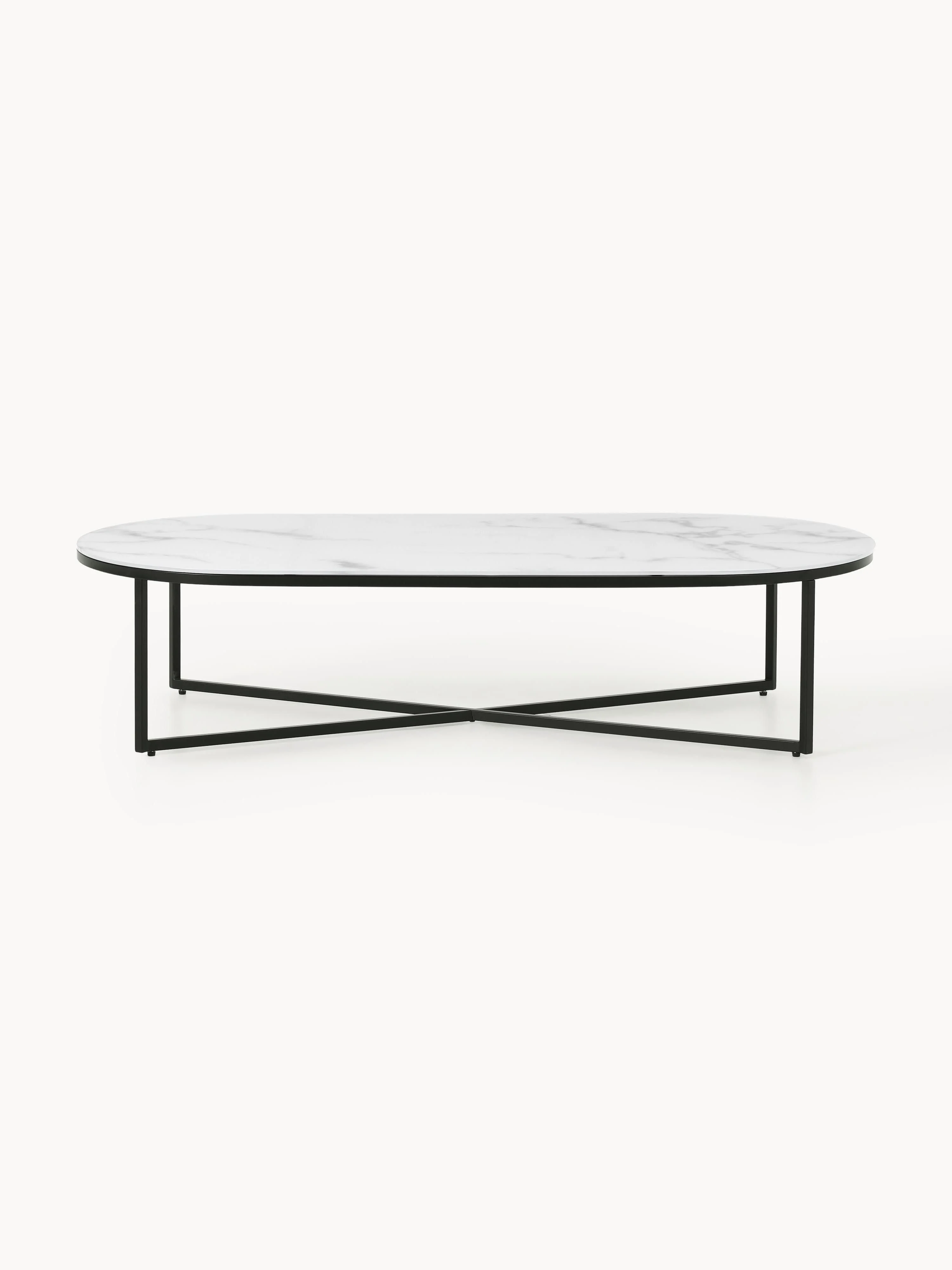 Ovale salontafel Antigua met glazen tafelblad in marmerlook