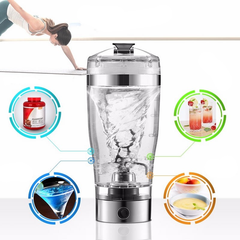 (450ml) Elektrischer Smoothie Blender Protein Shaker Trinkflasche (Batteriebetrieben) - Transparent