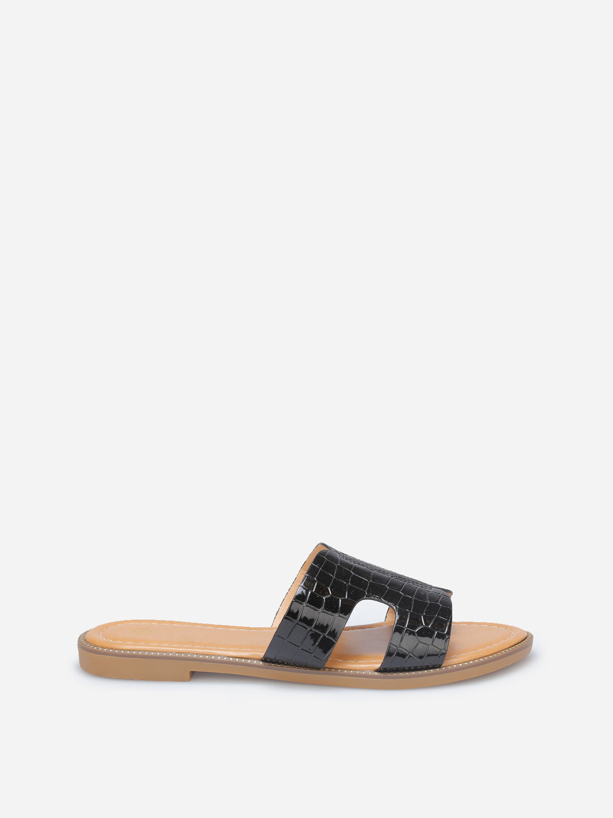 Mules plates à bride texturée- Noir