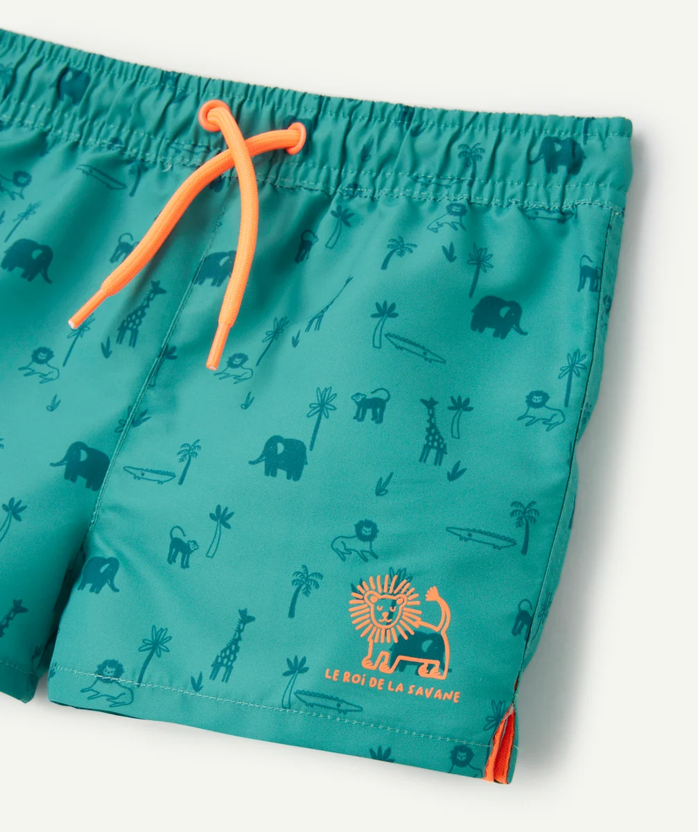 SHORT DE BAIN GARÇON EN FIBRES RECYCLÉES VERT IMPRIMÉ ANIMAUX
