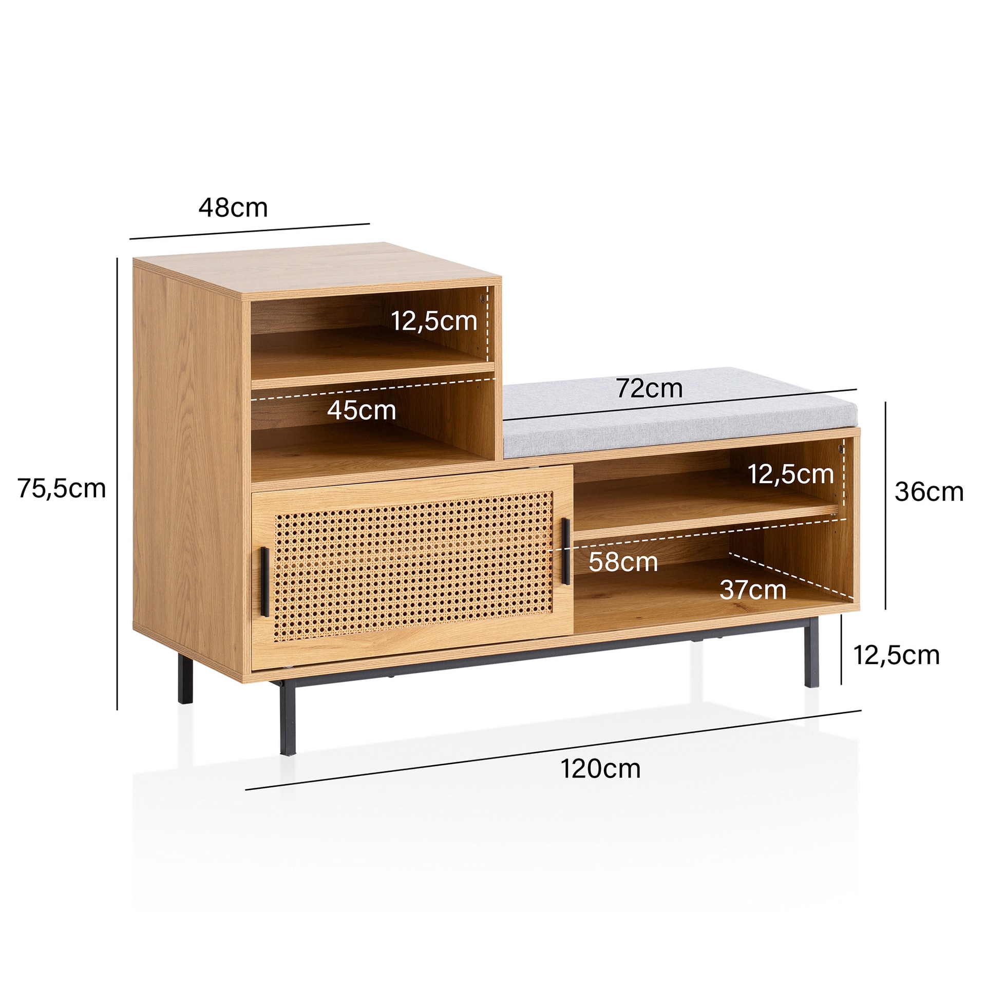 Garderobenbank 120 x 76 cm Eiche-Dekor
