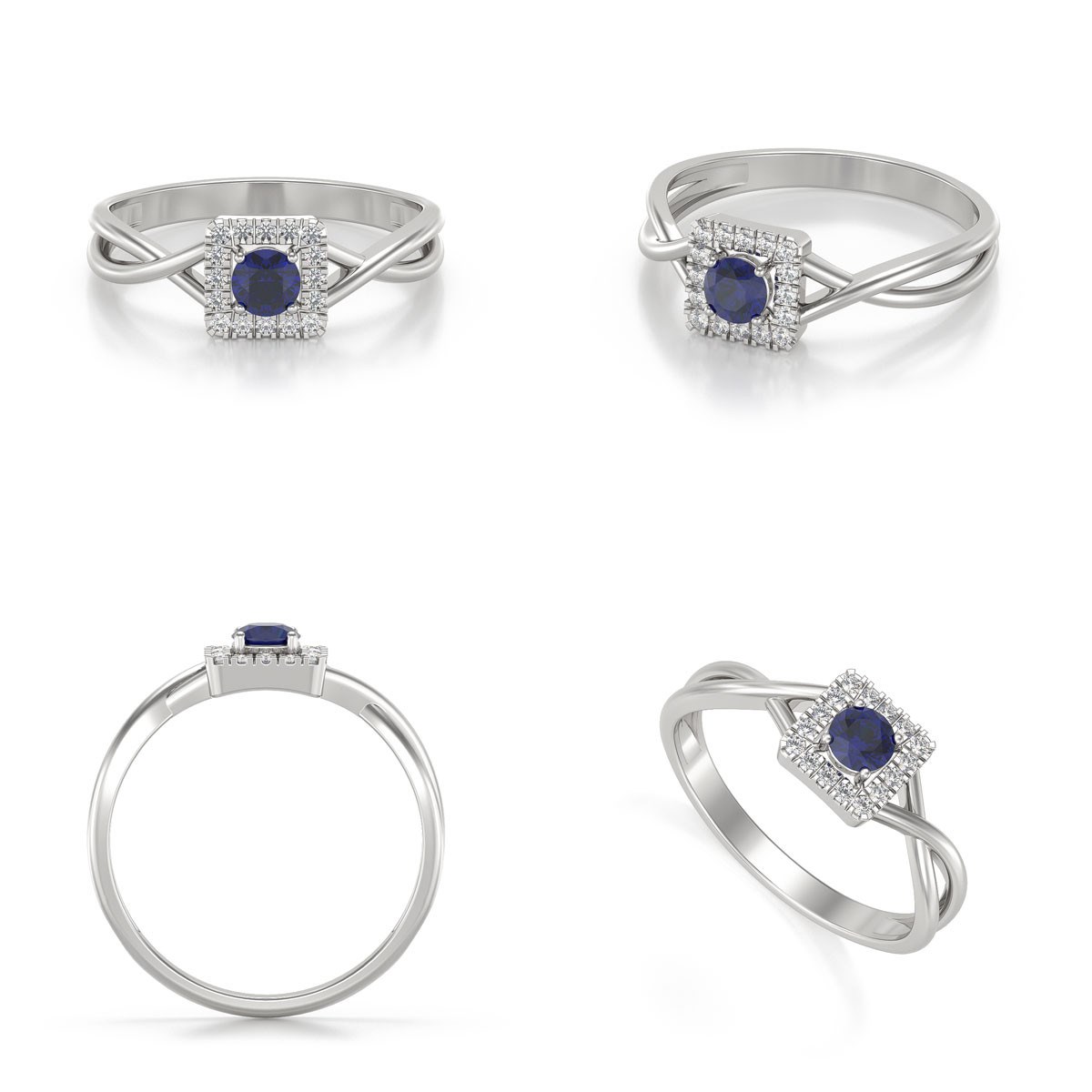 Bague ADEN Or 585 Blanc Saphir et diamants 2.154grs