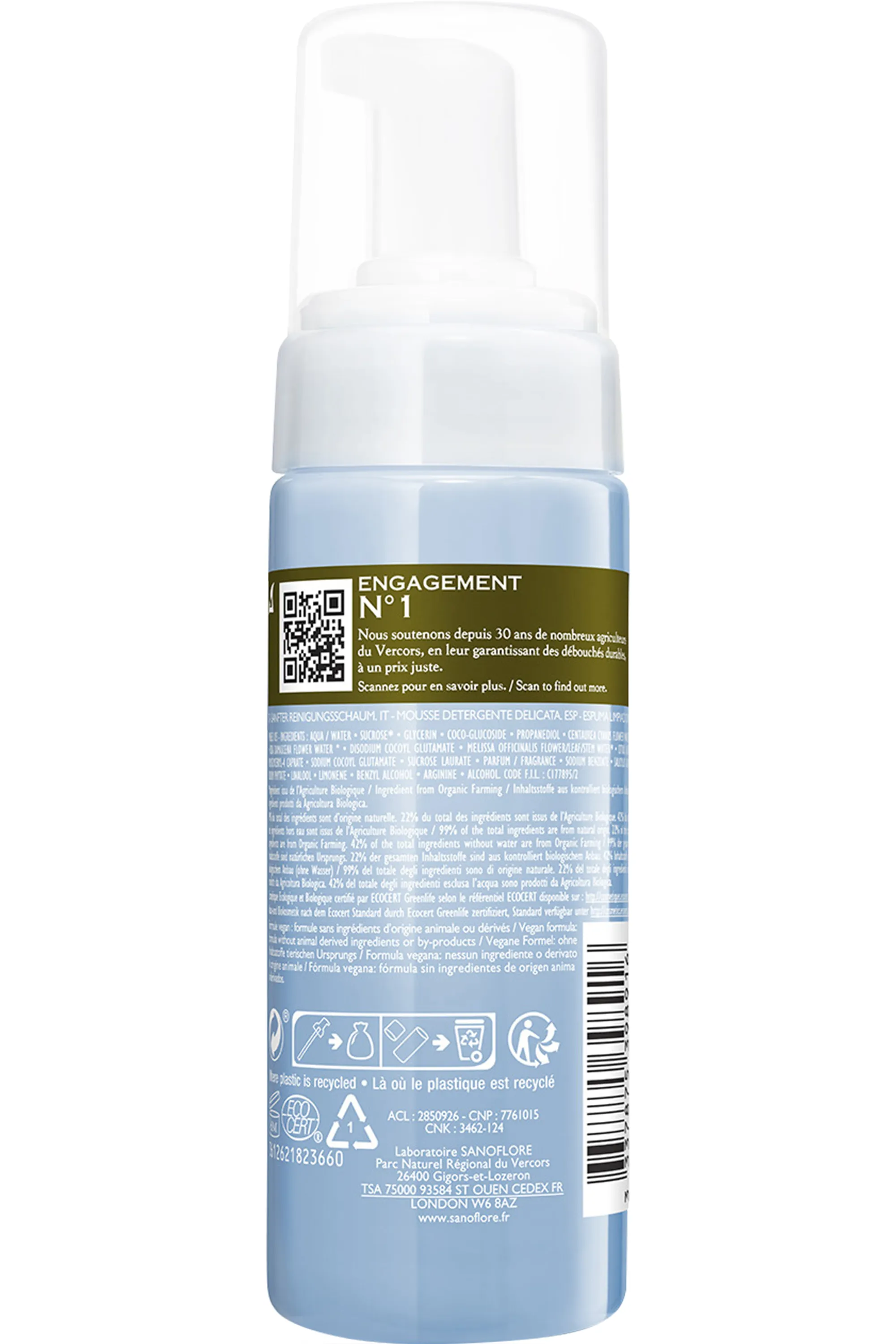 Sanoflore Mousse nettoyante visage et yeux Aciana Botanica-150 ml
