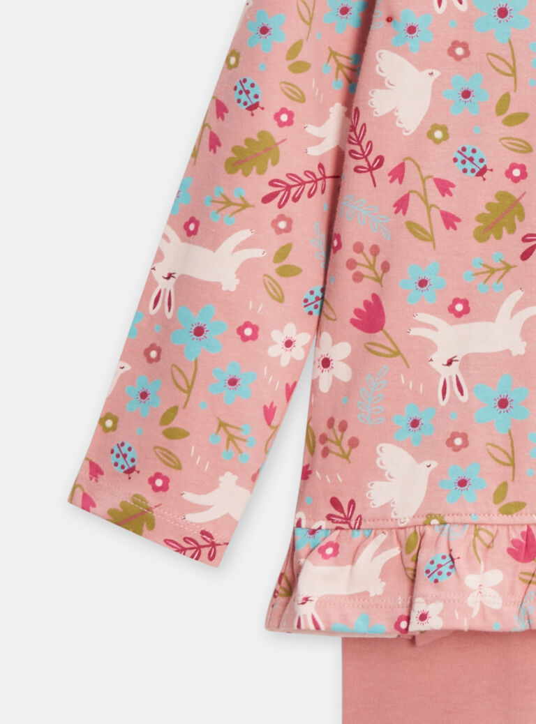 Pyjama rose en côtes imprimé fantaisie pour fille