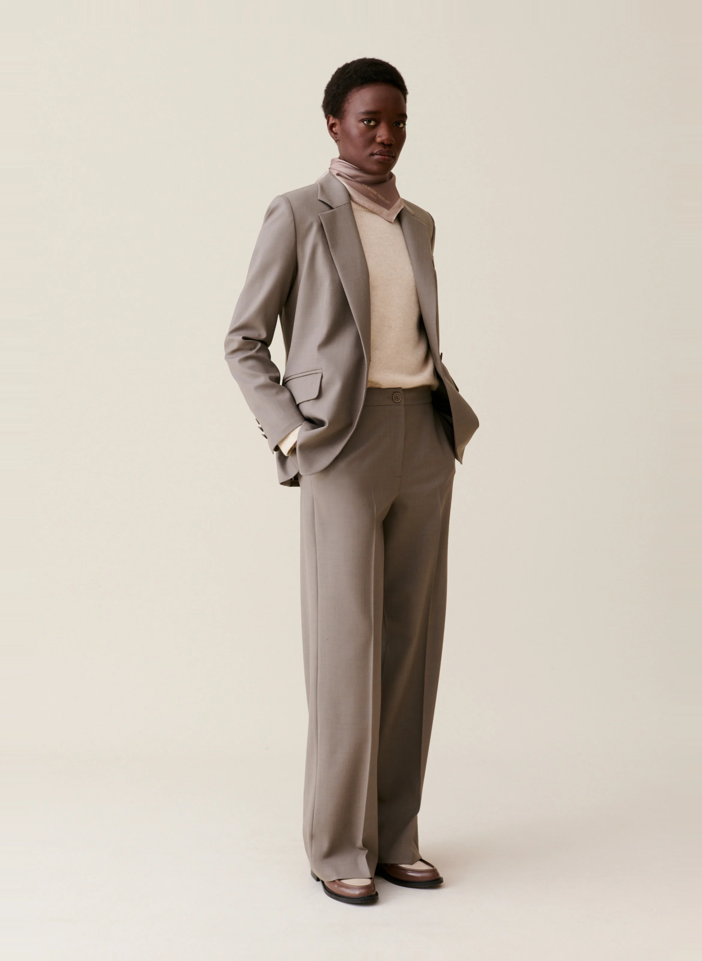 Veste de tailleur en laine mélangée | Marron