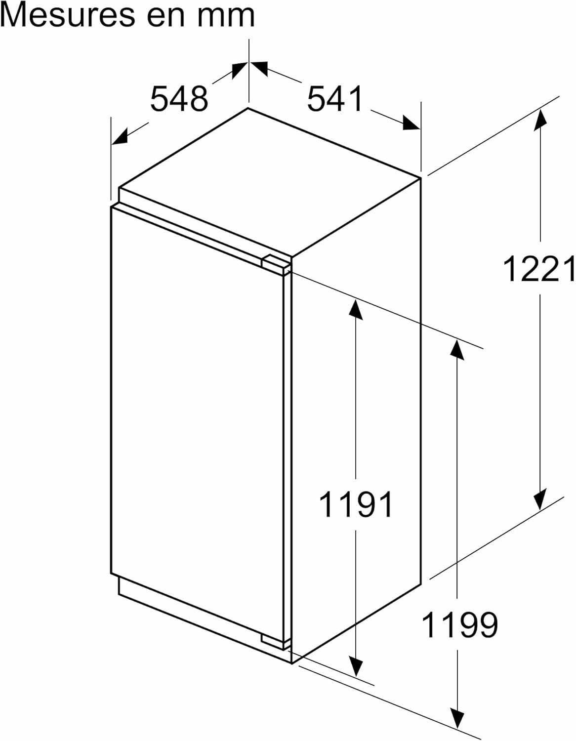 Bosch KIR41VFE0, Série 4, Petit réfrigérateur, Encastrable, 122,5 x 56 cm, 204 L [Energy Class E] [Classe énergétique E]