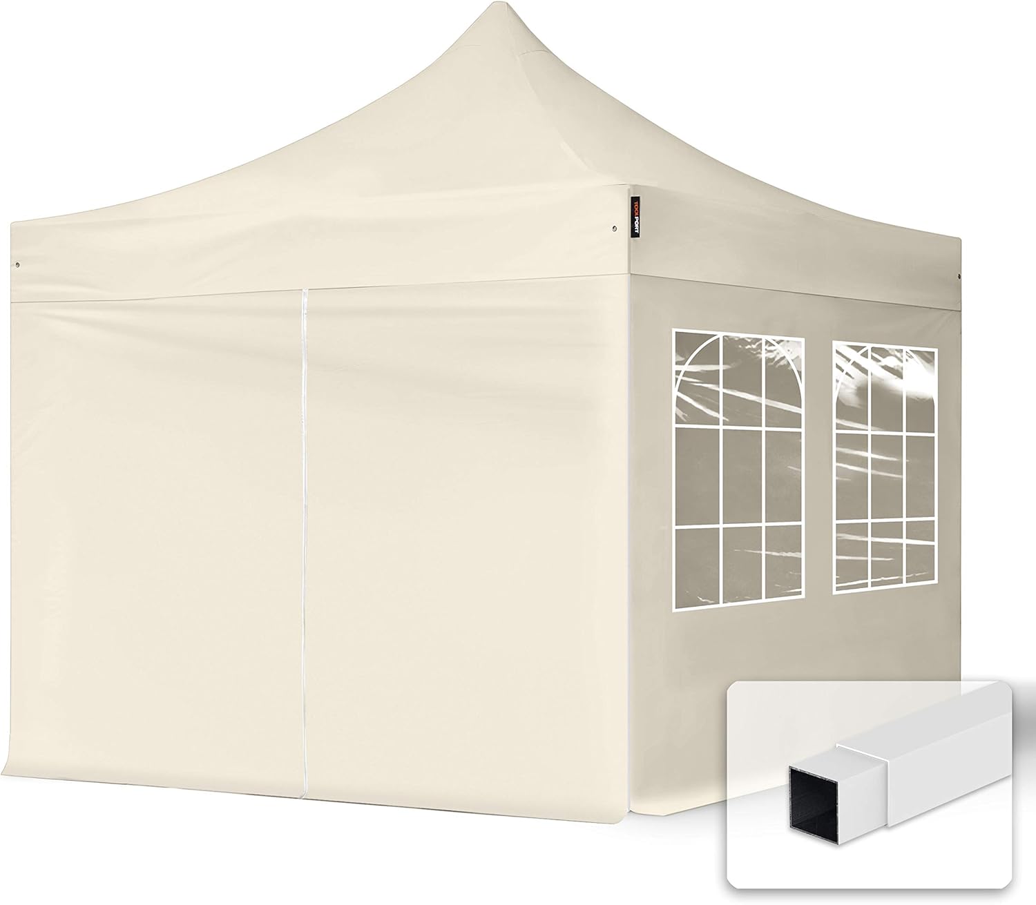 TOOLPORT 3x3m Pavillon Faltpavillon Klappzelt inkl. 4 Seitenteile Stahl Faltzelt Garten Partyzelt Creme