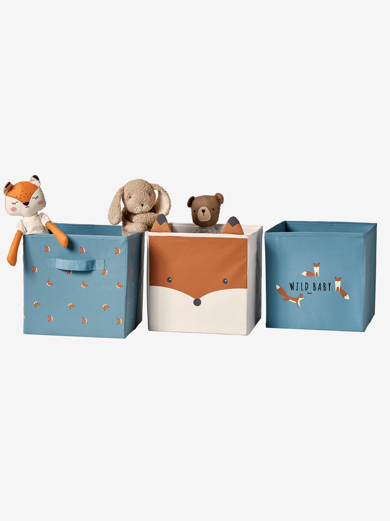 Conjunto de 3 Caixas Organizadoras Azuis Baby Fox