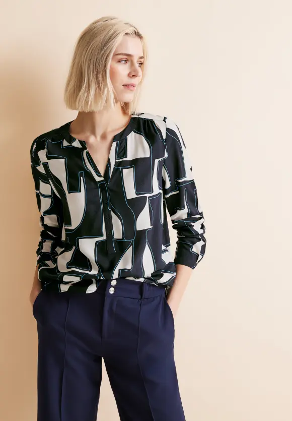 Bluse mit Print - deep blue