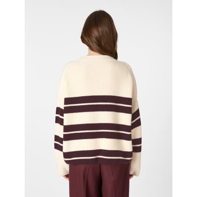 Damen-Pullover gestreift, Natur-Bordeaux