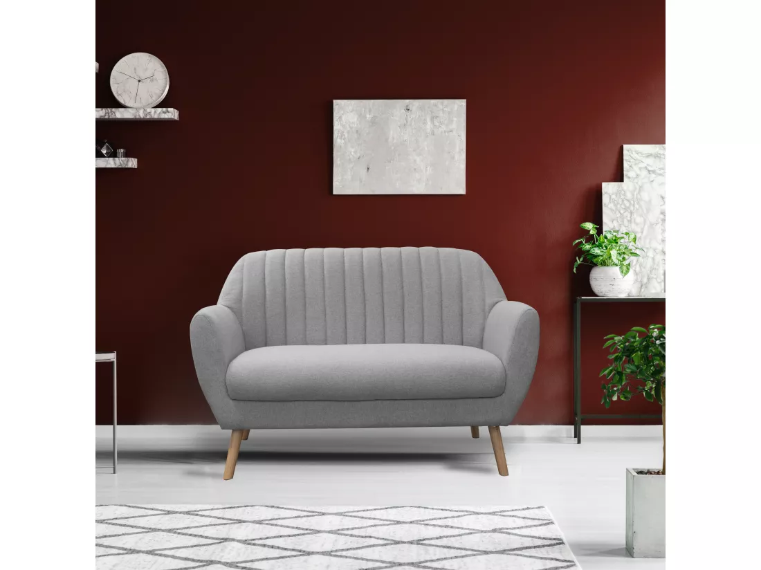 Canape 2 Places Sofia Tissu Gris M1