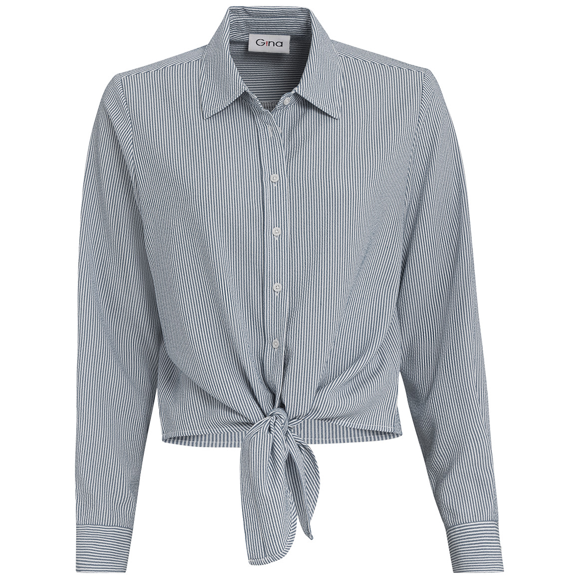 Gina Damen Hemdbluse mit Knoten-Detail dunkelgrau / weiss