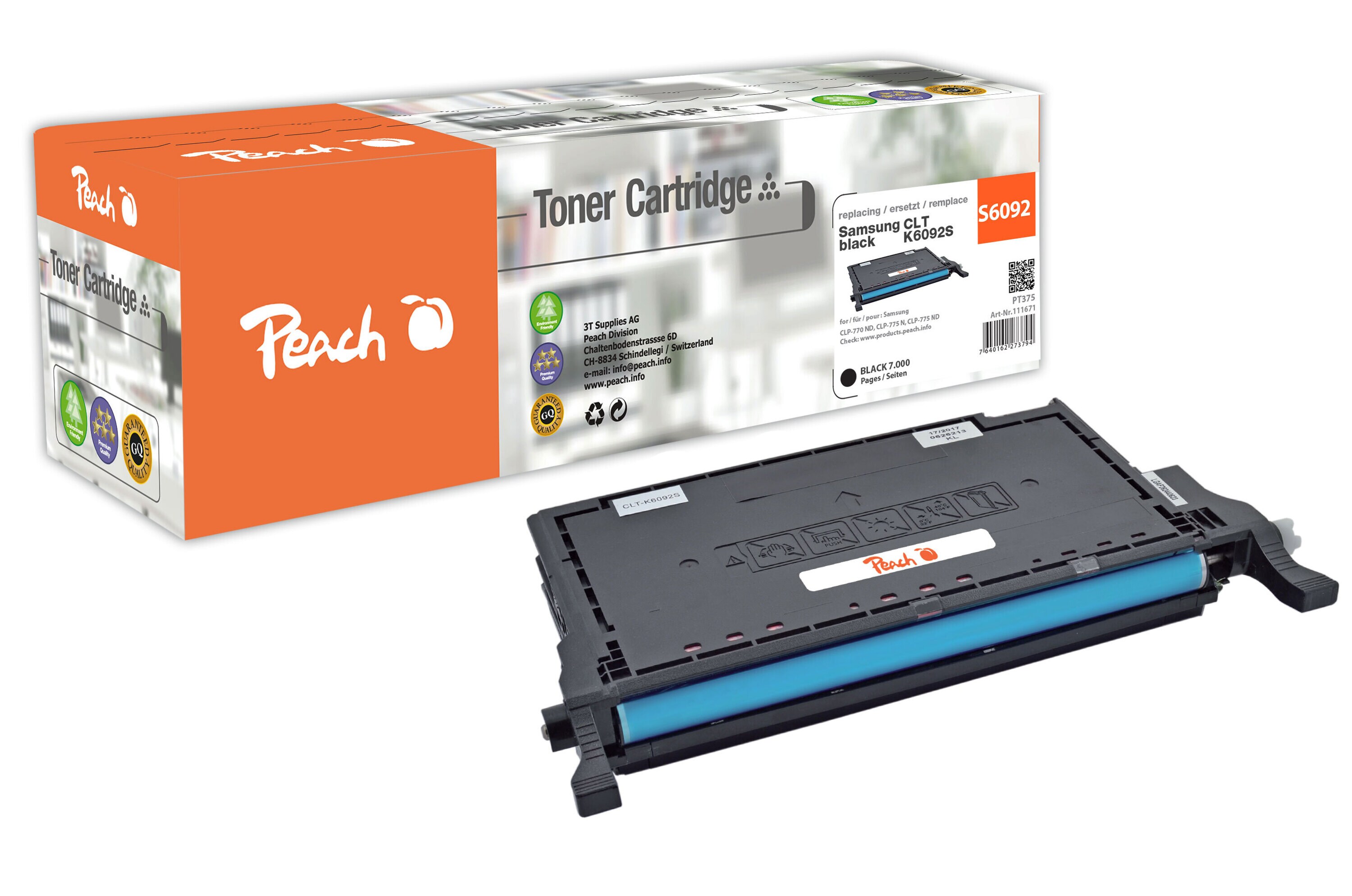 Peach S609Toner bk ersetzt Samsung CLT-K6092S/ELS, SU216A für z.B. Samsung CLP -770 ND, Samsung CLP -775 ND, Samsung CLP -775 N (wiederaufbereitet)