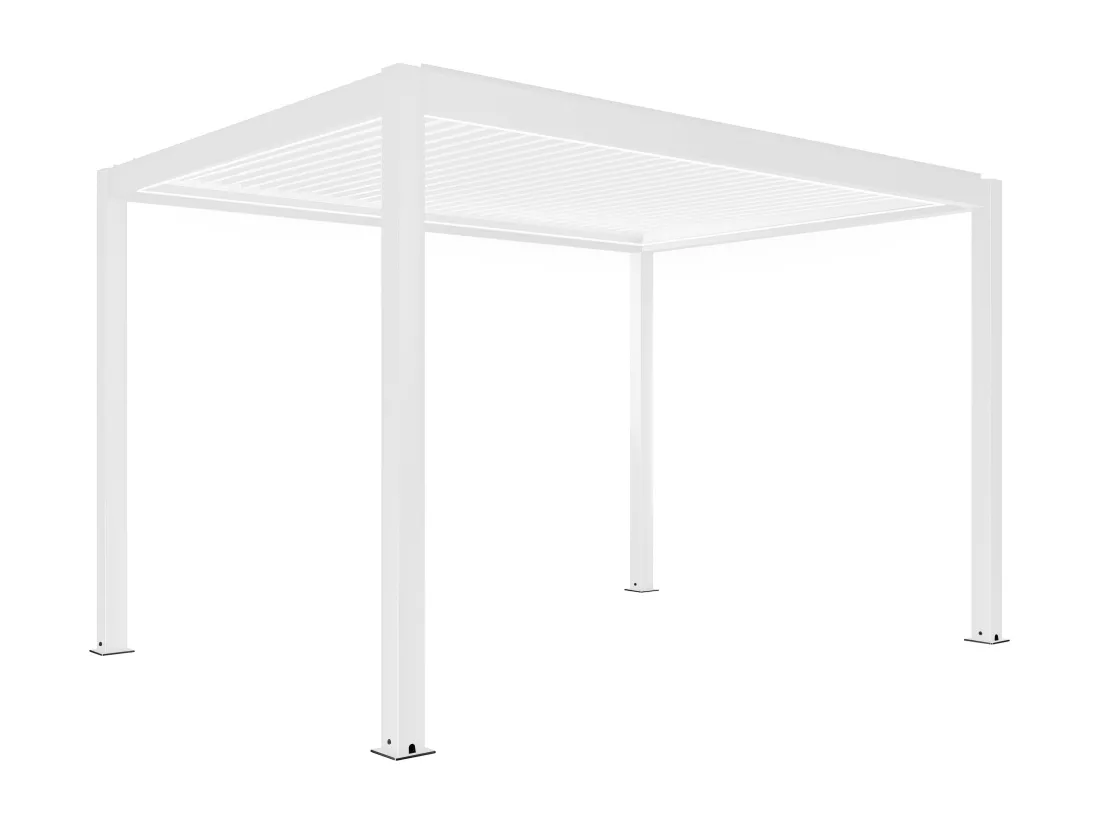 Pergola bioclimatique autoportée motorisée et éclairée 3x4 m blanc