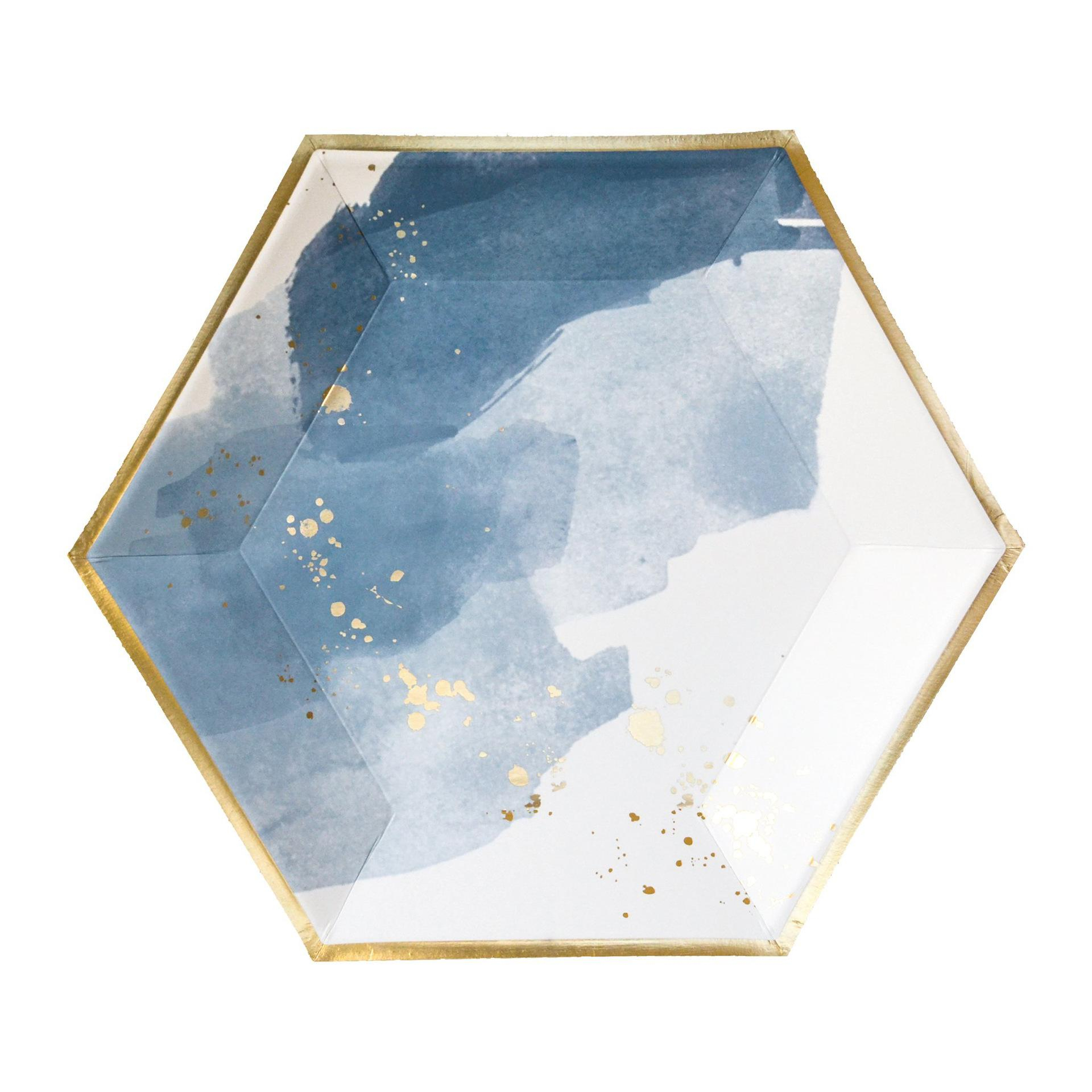 (44-tlg. Set) Einweg Geschirr Party Tisch Dekoration - Blau / Gold / Weiss
