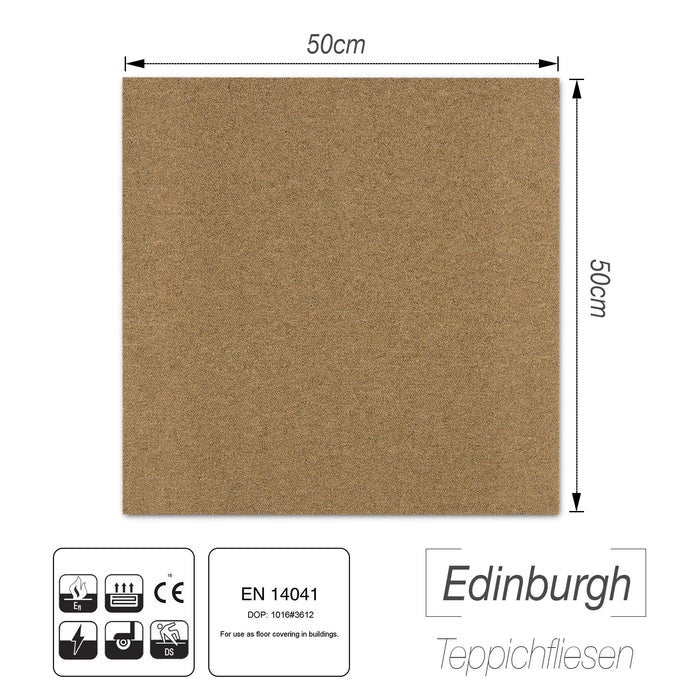 Edinburgh nylon tapijttegels - 50 x 50 cm - Zelfleggend - Beige