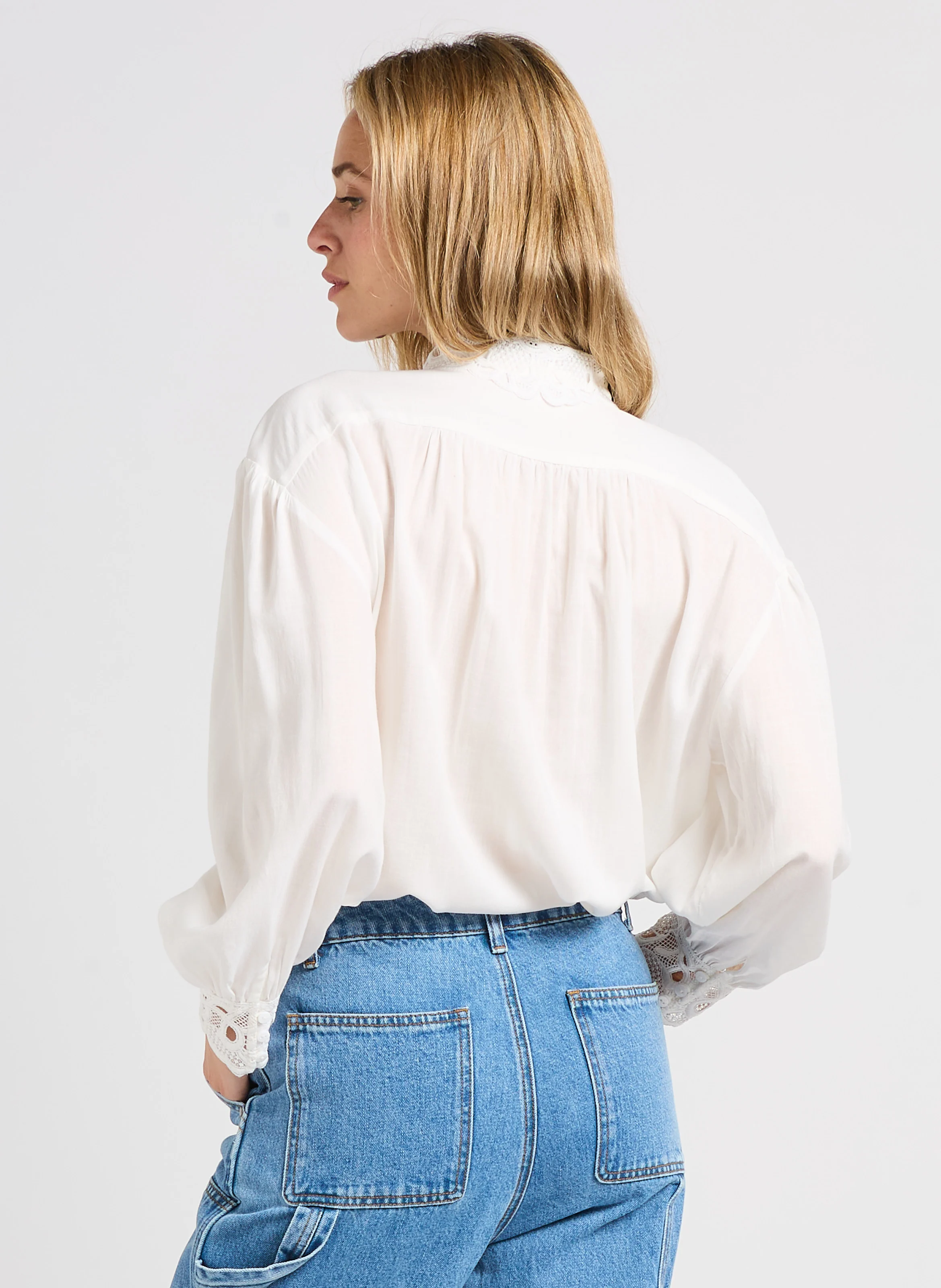 LEYLA - Chemise droite à dentelle| Blanc