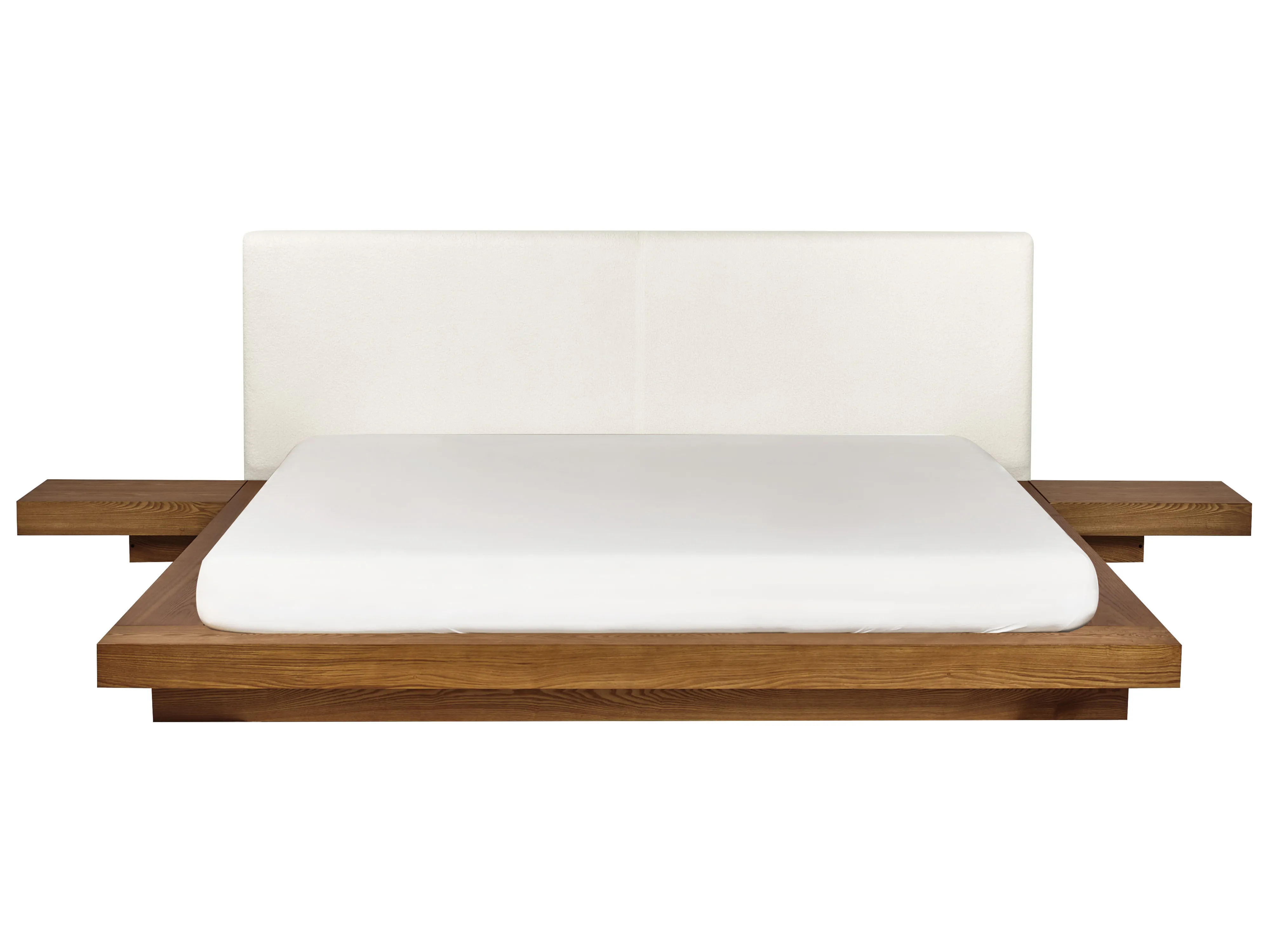 Bed met LED-verlichting Bouclé ZEN 180 x 200 cm LED Natuurlijk essenhout