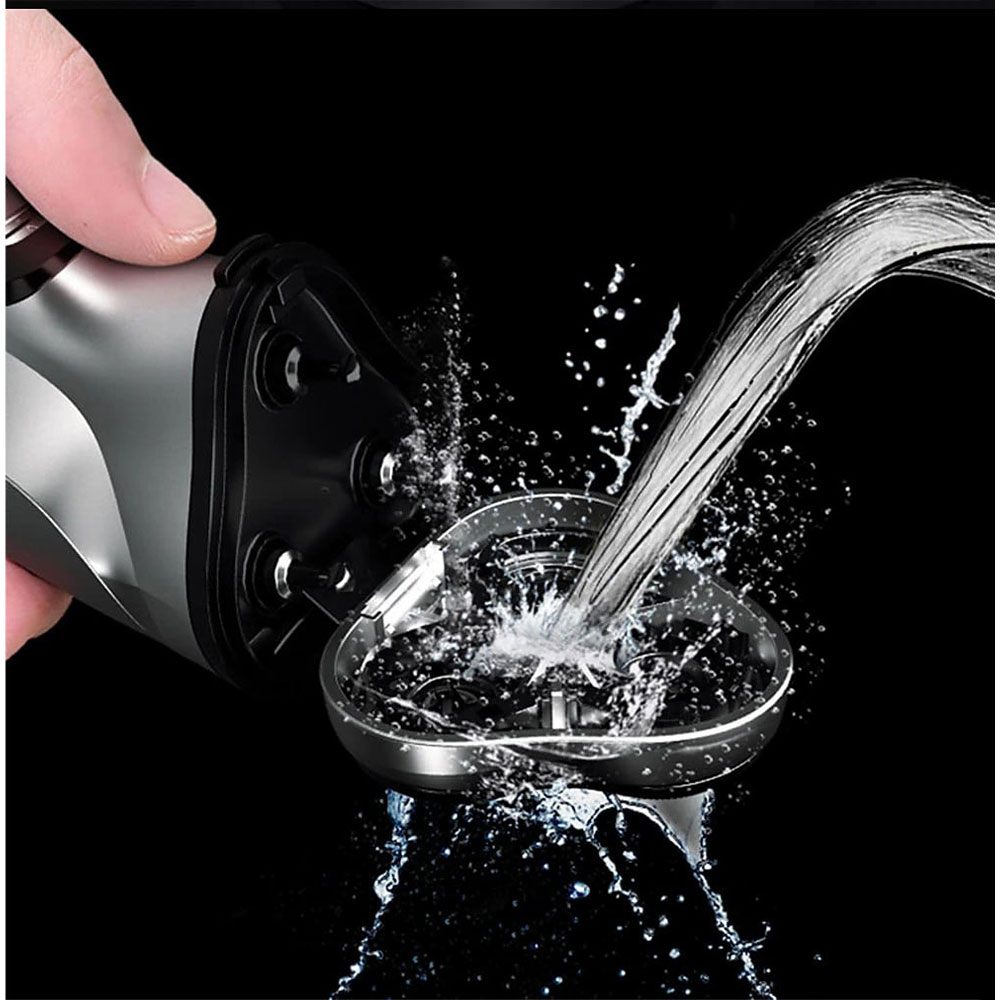 BlackStone Elektrischer USB Rasierer Rotierender 3D Dreikopf Akku Rasierer Wasserfest (IPX7) - Schwarz