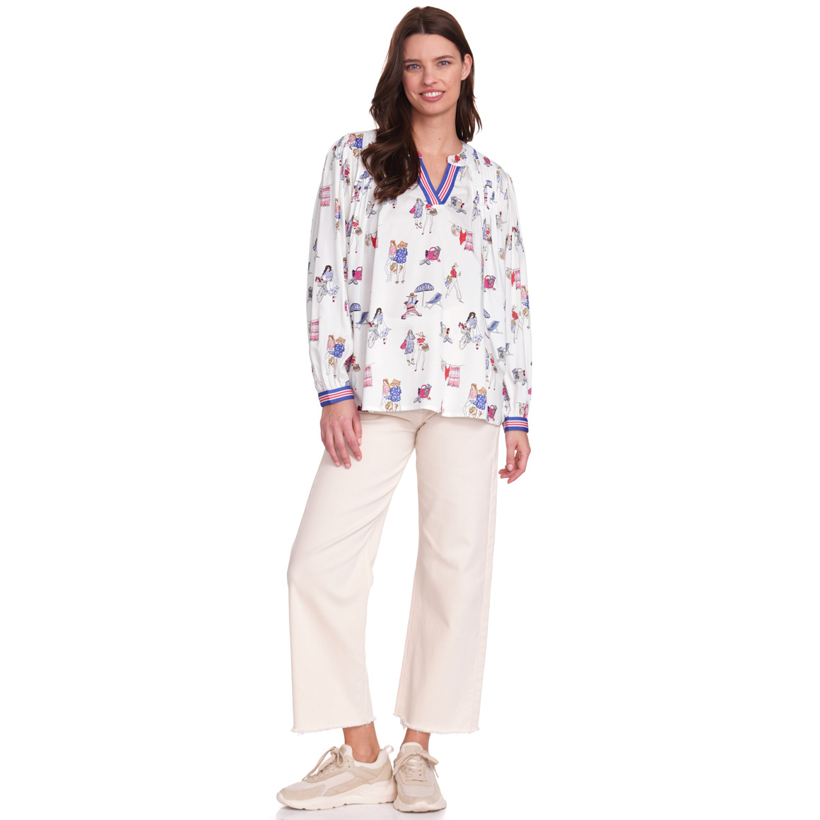Gina Benotti Damen Bluse mit Ballonärmeln weiss / bunt
