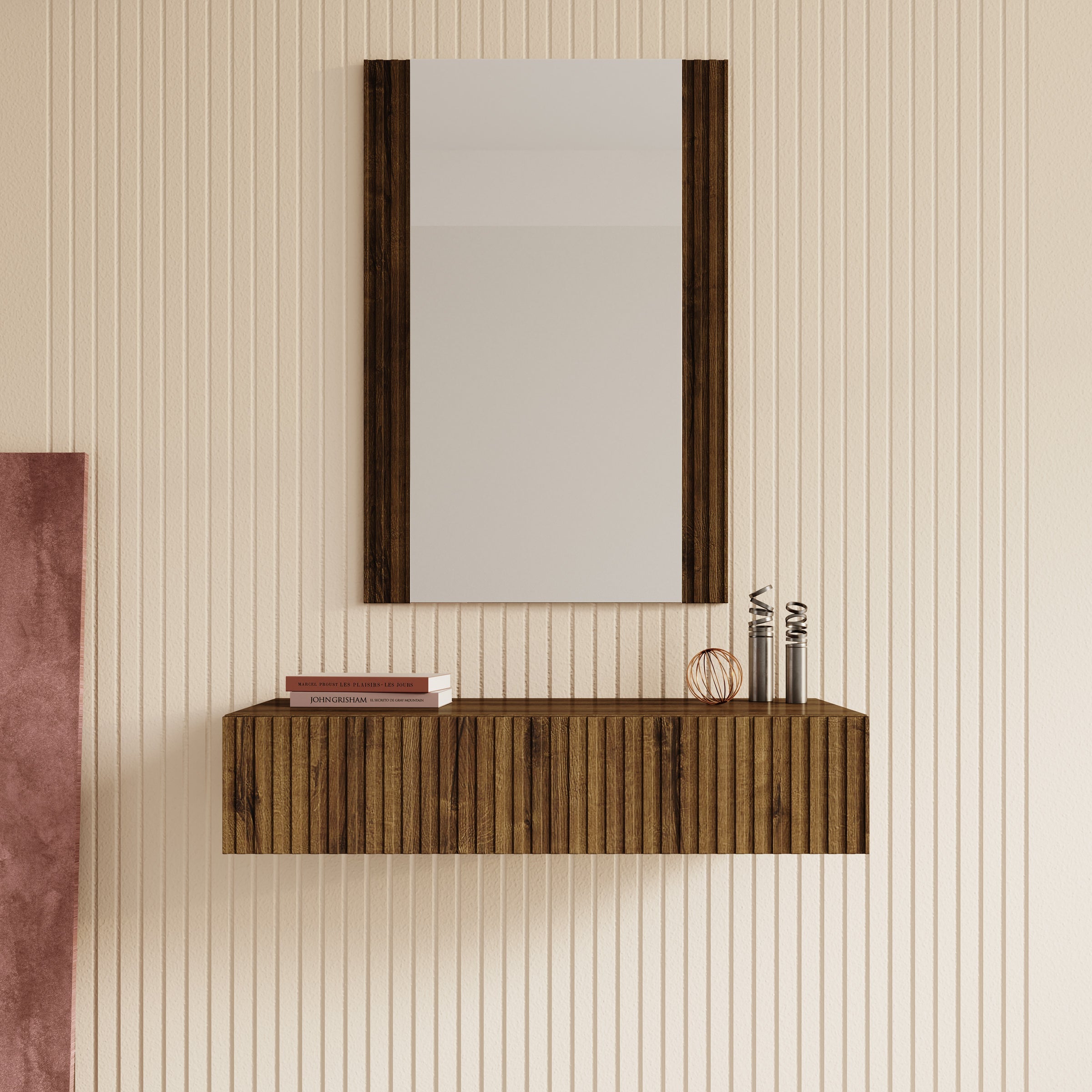 Meubella - Kaptafel Tartagal - Donkerbruin eiken - 80 cm - Met spiegel
