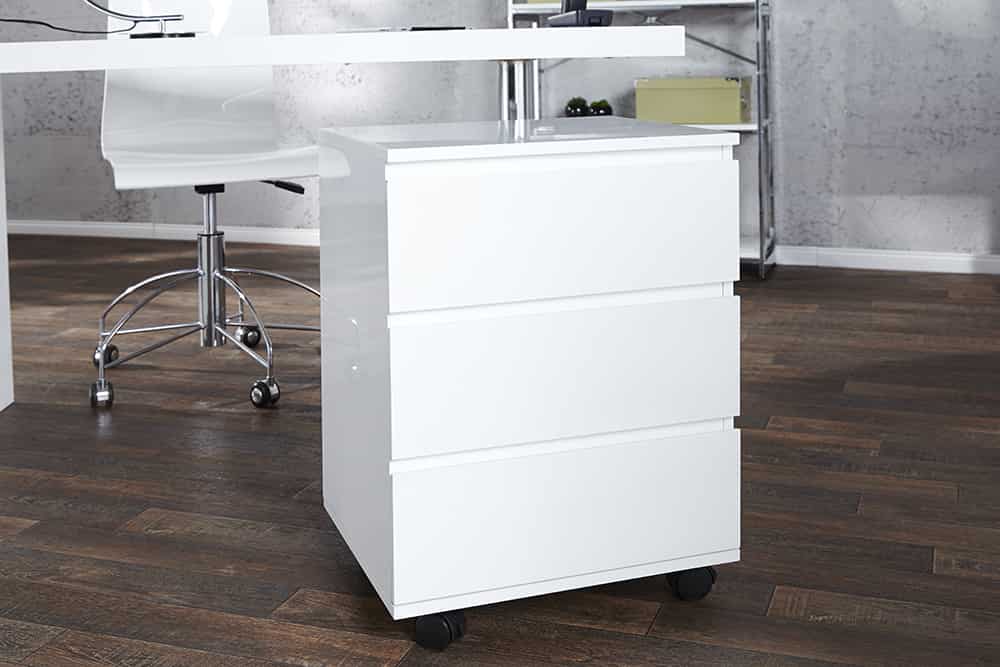 Moderner Rollcontainer BIG DEAL 45cm weiß Hochglanz 3 Schubladen