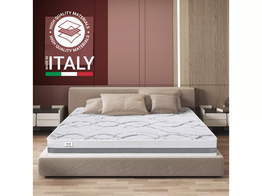 Matelas Double King-Size 180 x 205 à mémoire de forme| Premium Quality | Hauteur 27 cm | Made in Italy
