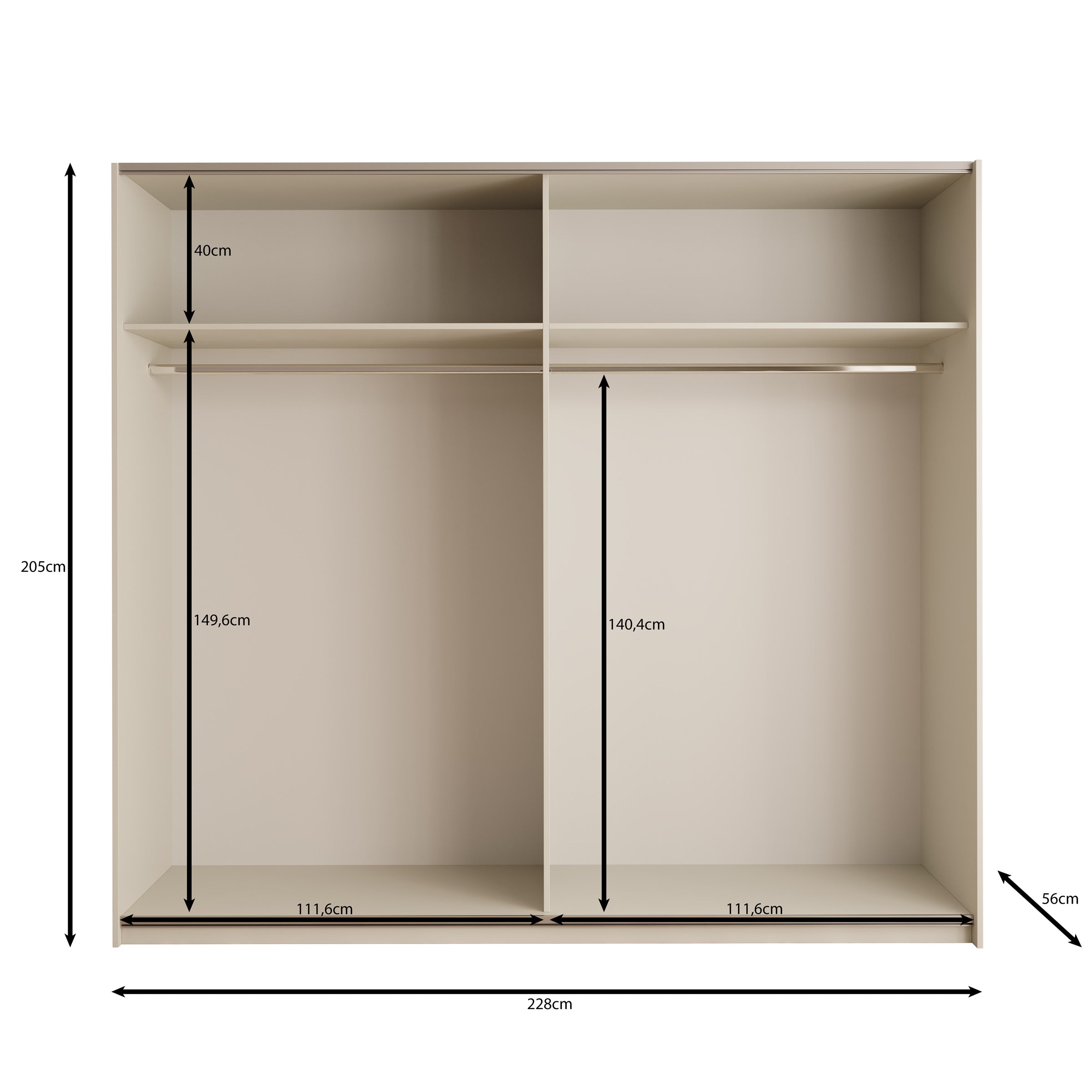Nuvola - Kledingkast met spiegel - Beige - 181x56x205 cm