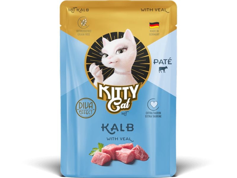 KITTY Cat Nassfutter Paté Pouch Kalb 85 g Alleinfuttermittel für ausgewachsene Katzen