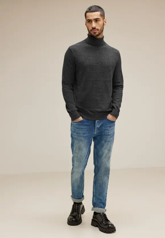 Basic Rollkragen Pullover - anthra grey melange