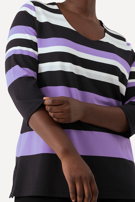 Shirt, Streifen, Metallic-Effekt, V-Ausschnitt, 3/4-Arm