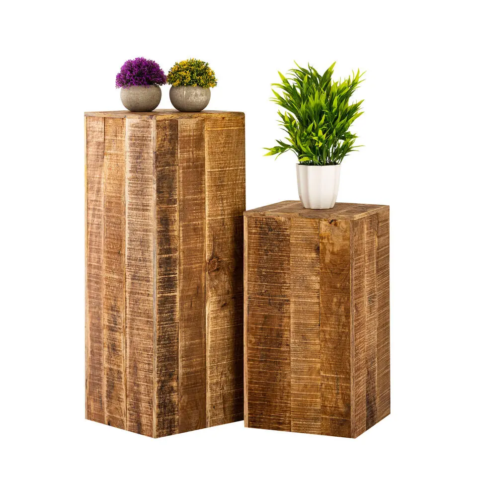 Parya Home -Bloemenzuil 27x27x50 plantenstandaard bijzettafel mangohout