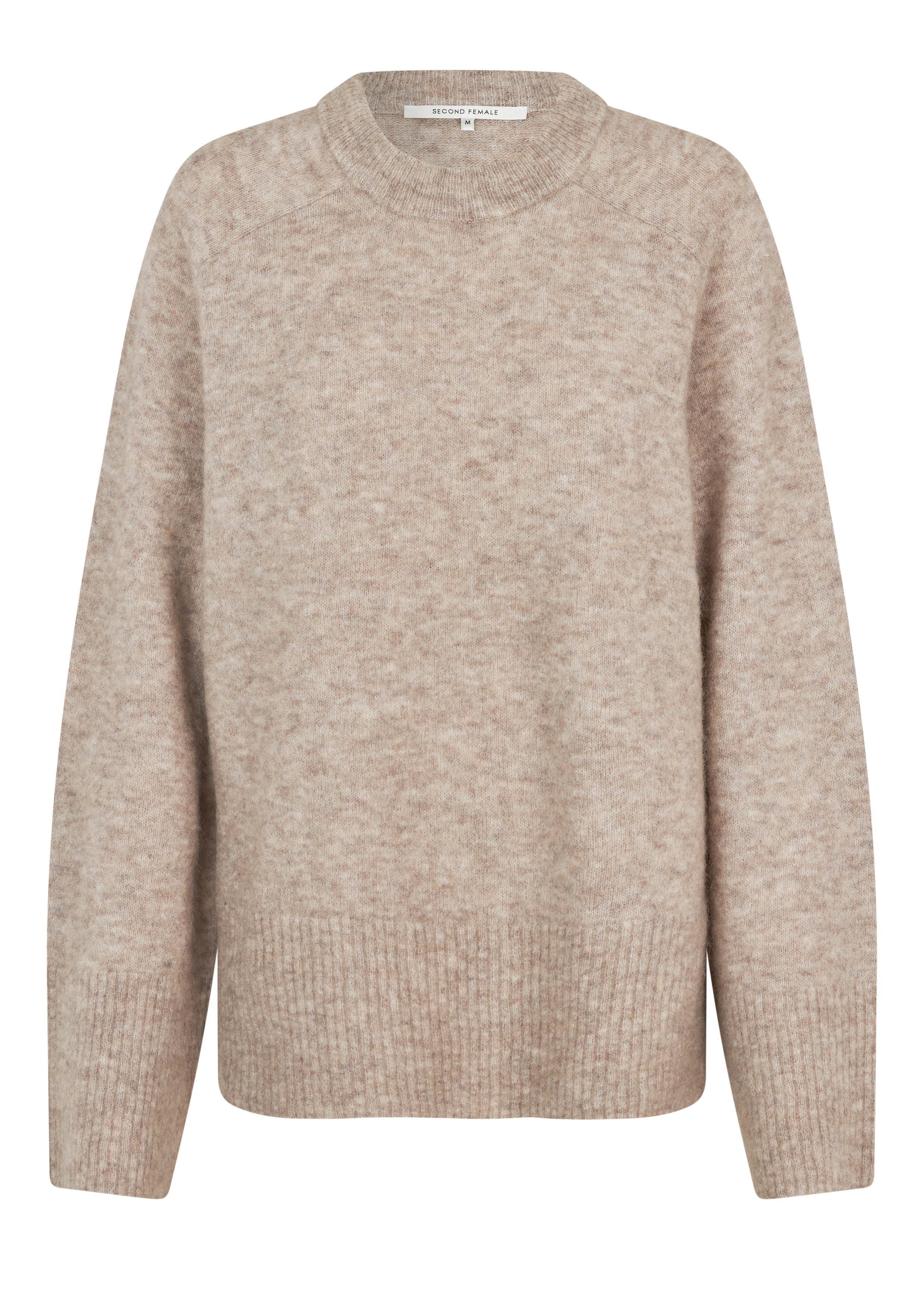 Second Female  Roy Raglan O-Neck uldstriktrøje - Beige Melange