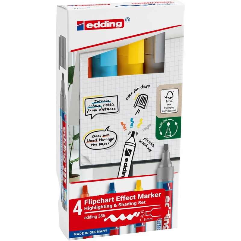 Edding Flipchart Effektmarker 385, 4 Stück, assortiert
