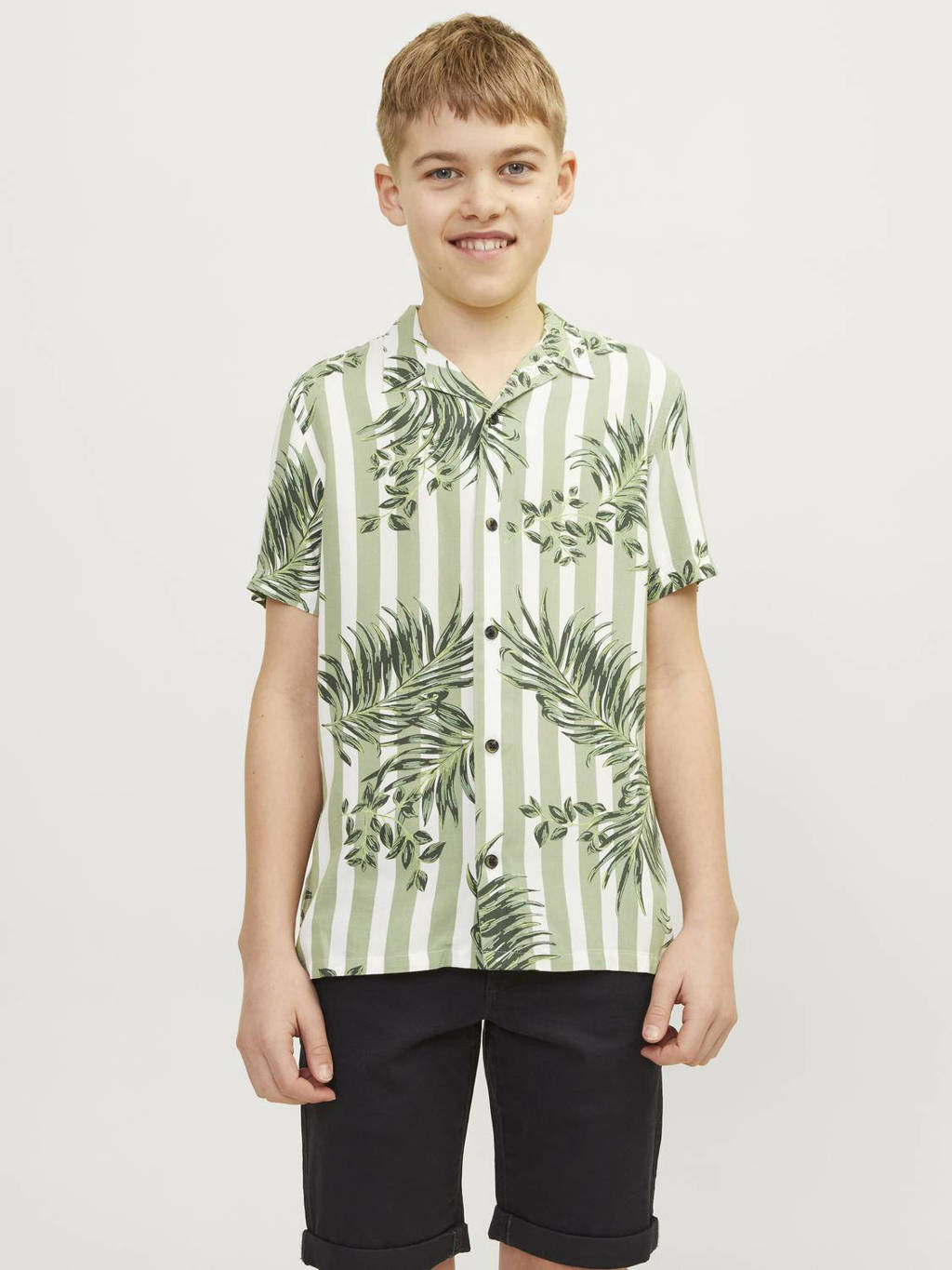JACK & JONES overhemd JJJEFF RESORT met all over print lichtgroen/wit