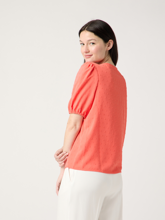 Top plumetis et dentelle col v
