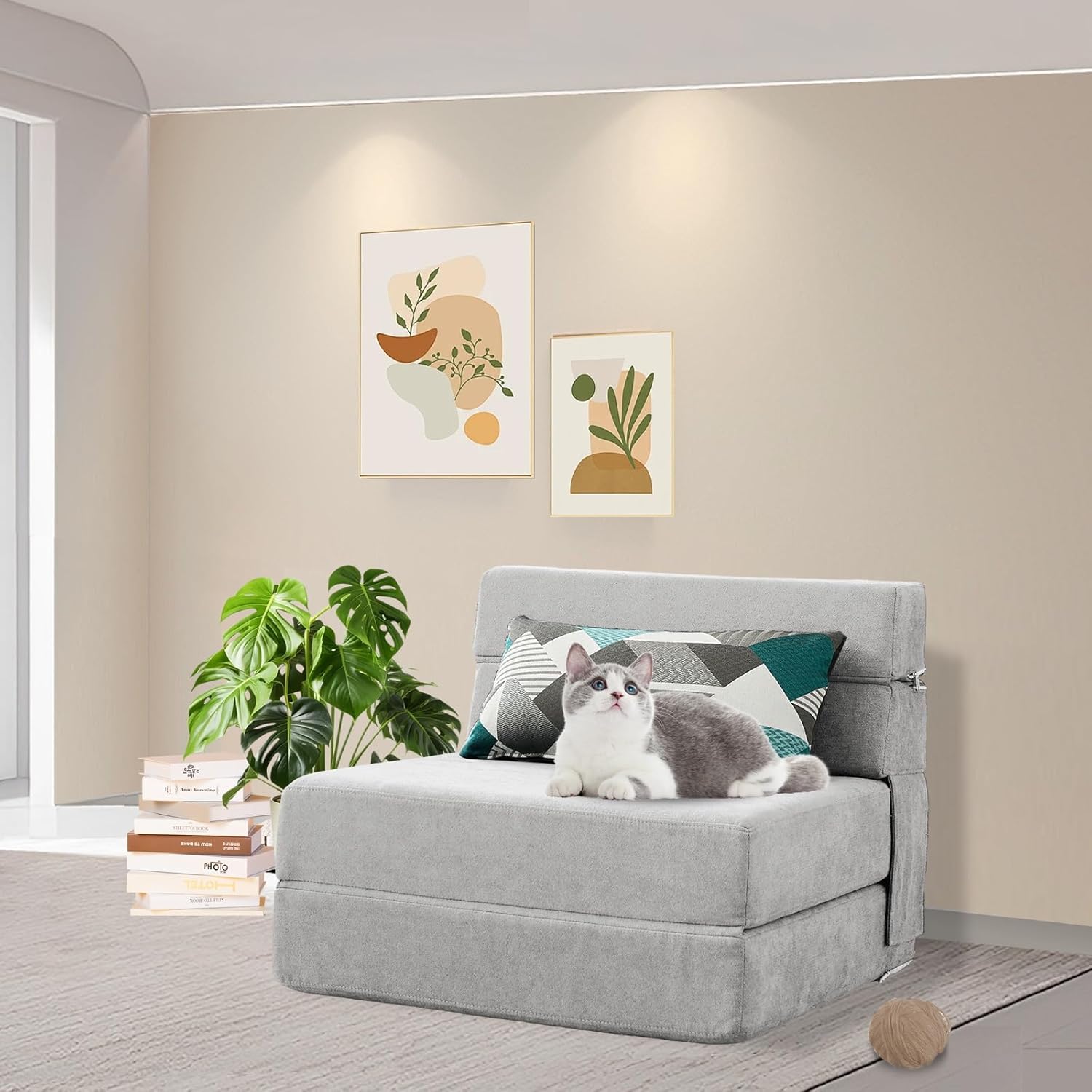 ANONER 70 x 190 cm Bodensessel Schlafsessel, Schlafsofa mit Memory Schaum & Kissen, Sofabett Gästesofa mit Schlaffunktion für Wohnzimmer Büro, Schlafcouch Waschbar Set Hellgrau