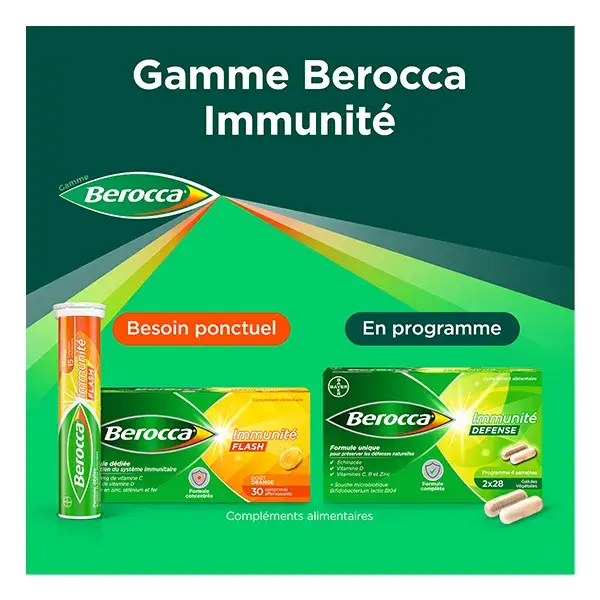 Berocca Flash Imunidade Vitamina D e C Zinco Ferro 30 comprimidos efervescentes
