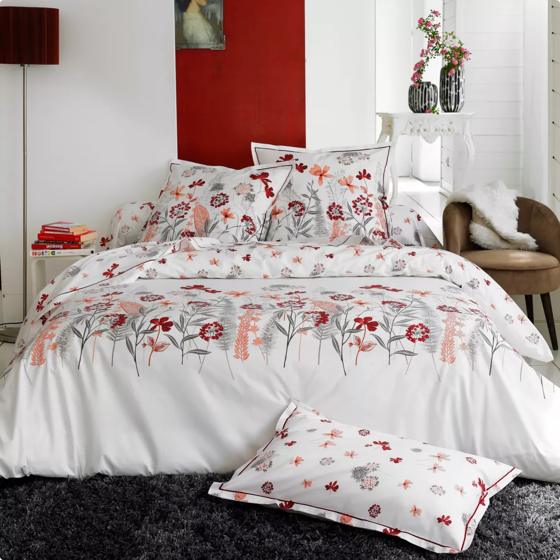 Taie d'oreiller rectangulaire percale de coton (50 x 70 cm) Petite folie Rouge