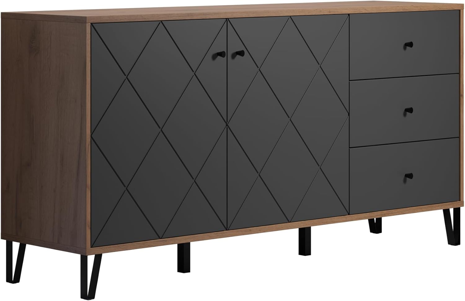 trendteam smart living - Montez - Sideboard - Eiche Kraft Gold/Graphite - 4 Fächer und 3 Schubladen - (BxHxT) 183 x 76 x 40 cm - Soft-Close- und Vollauszug-Funktion - kratzfest