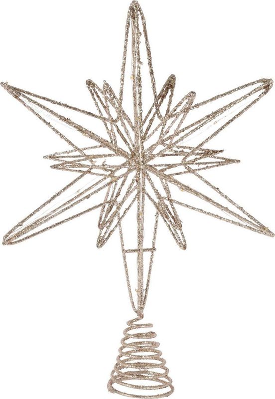 Kerstboom ster piek - goud glitter - met LED verlichting - H33 x B22 cm