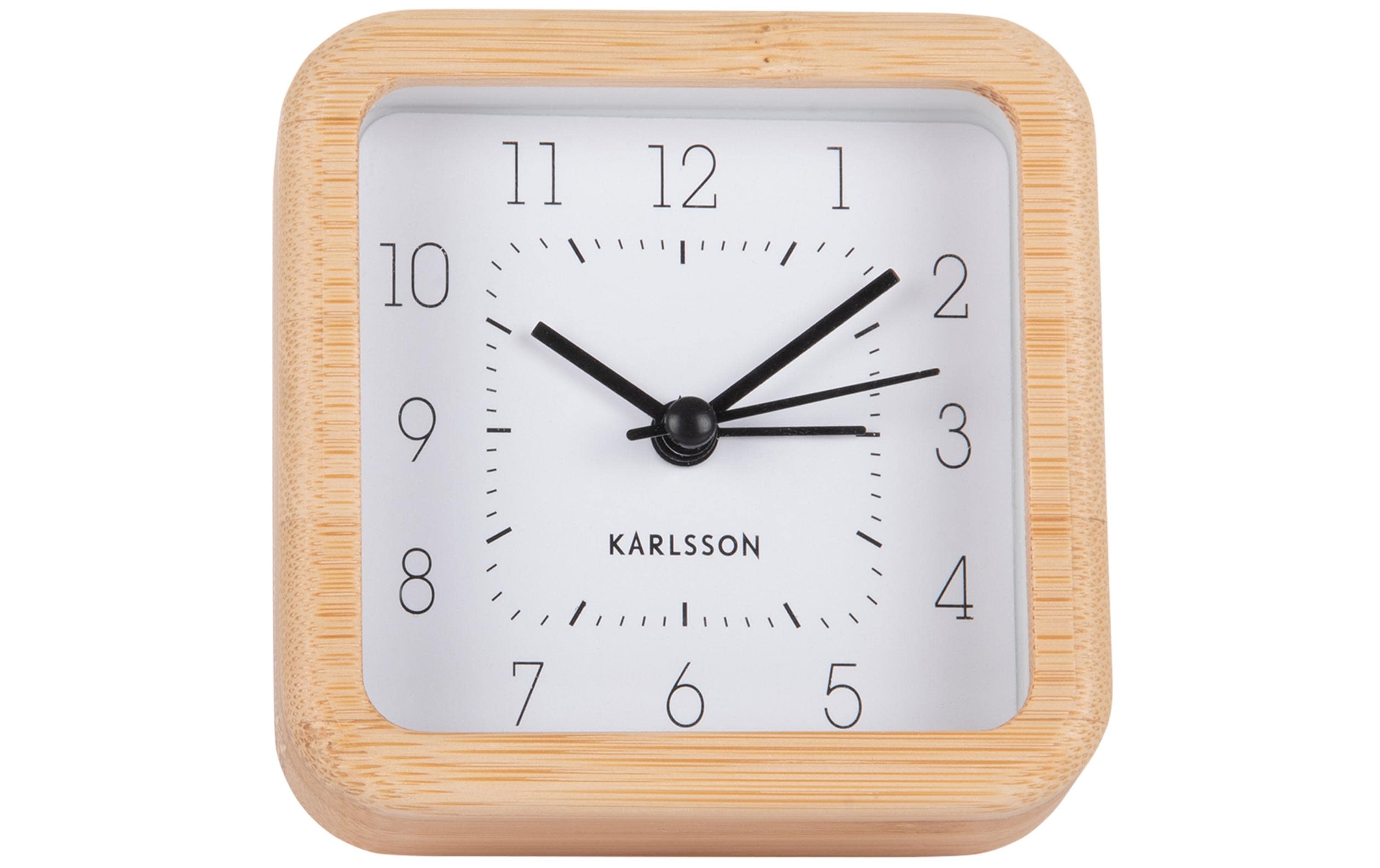 Klassischer Wecker Neat Square Bambus / WeissBambuswecker