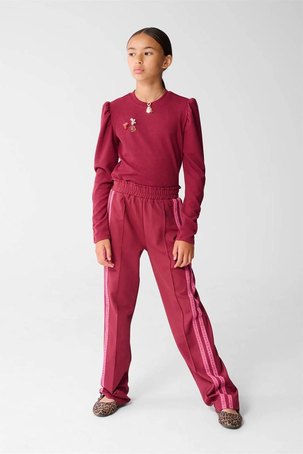 Shoeby wide leg casual broek donkerrood