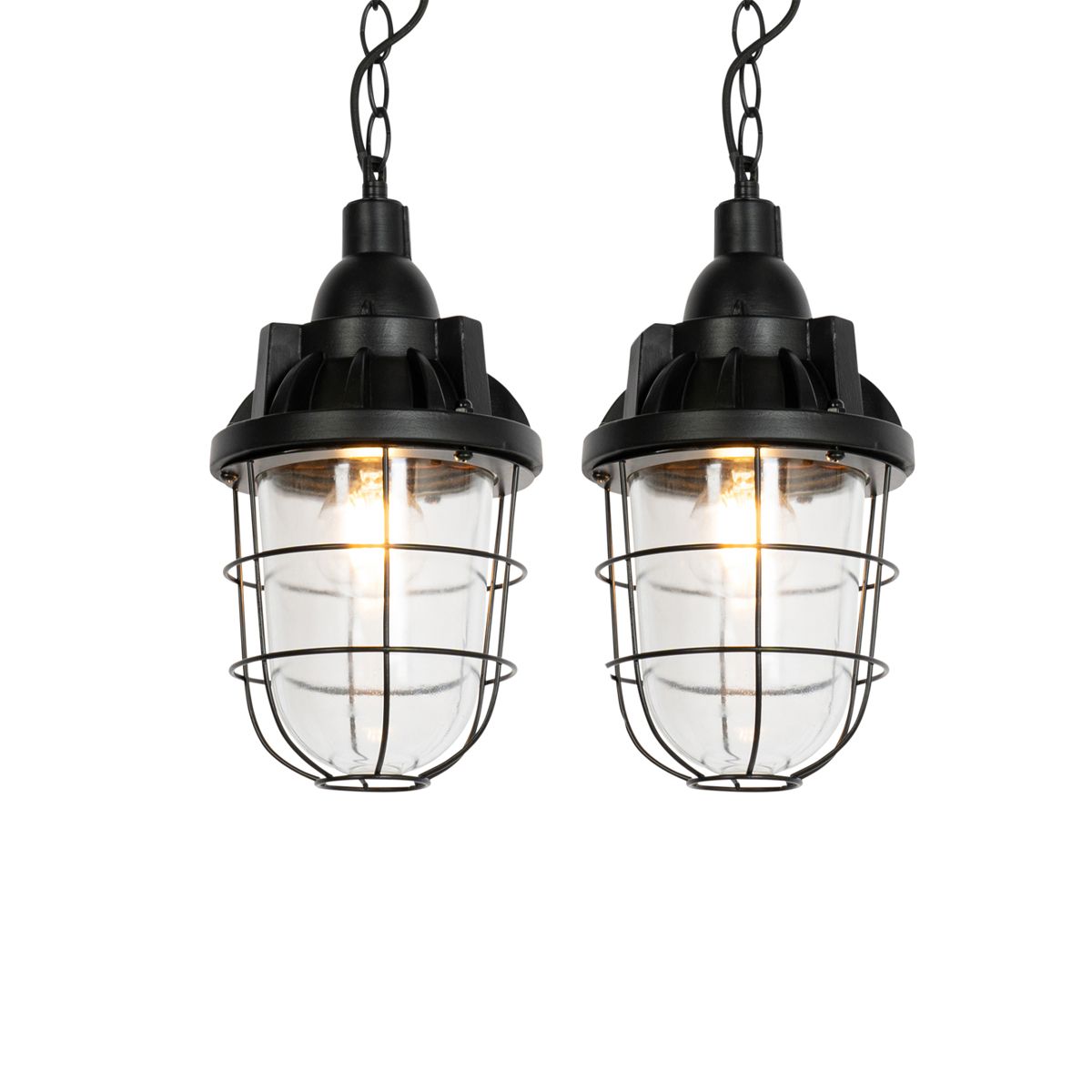 Set van 2 industriële hanglampen zwart - Cabin