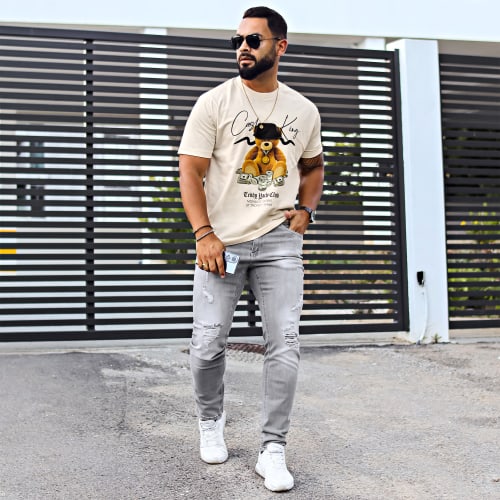 Tee Shirt Oversize Large Front Cash Is King Beige Vintage