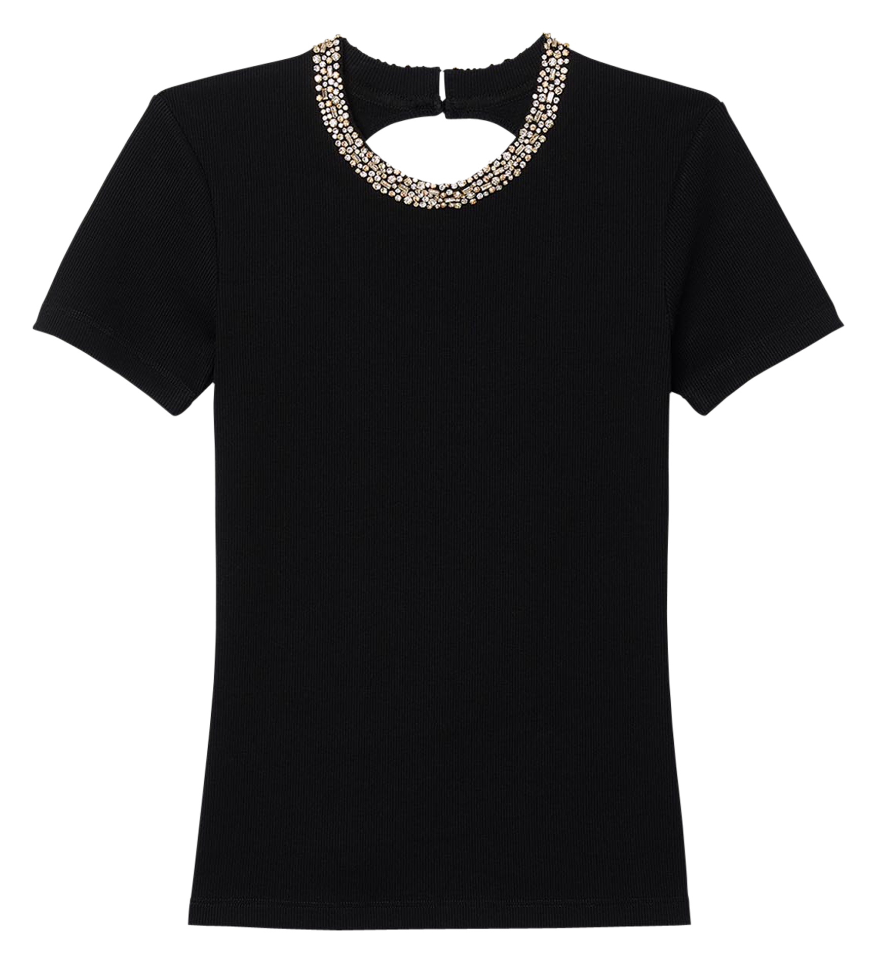 Tee-shirt col rond en coton mélangé | Noir