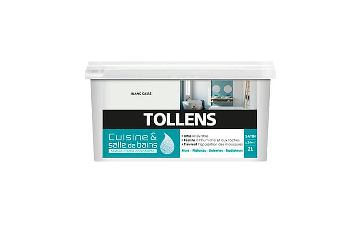 Peinture murs et plafonds Cuisine et bains blanc cassé Tollens 2 L