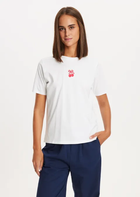T-shirt met print kers wit (WIT)